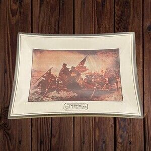 Vtg Washington Crossing the Delaware Art 70s Glass Advertising Tray Dish 6.5"x5"